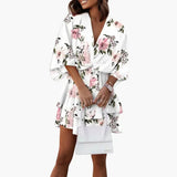 Women's Dress – Floral, V-Neck & Ruffle Hem