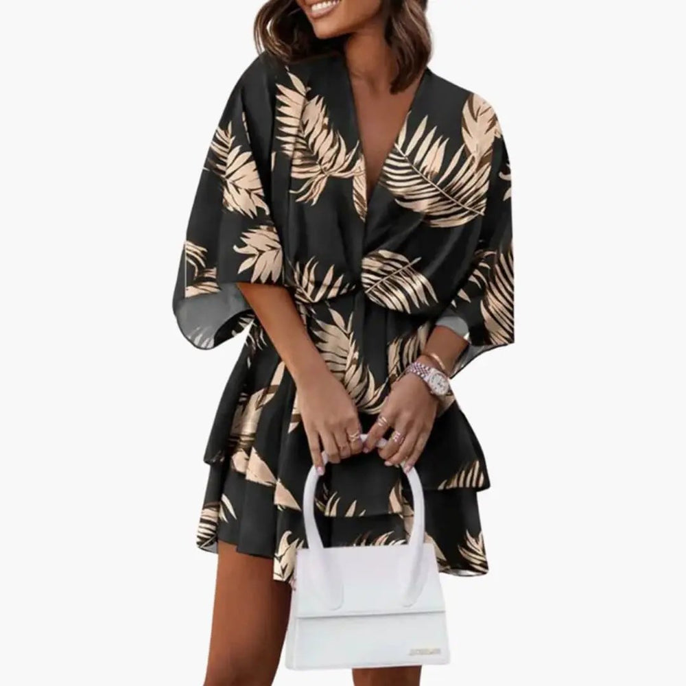 Women's Dress – Floral, V-Neck & Ruffle Hem