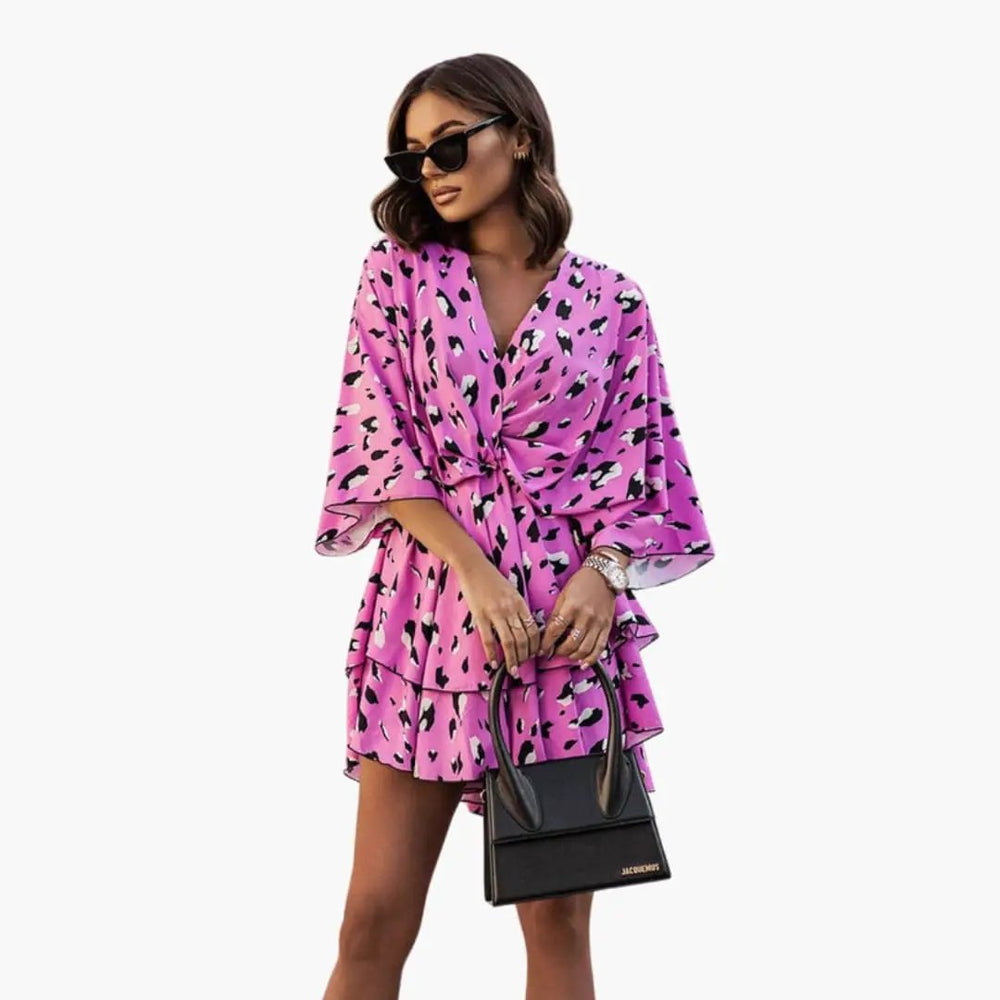 Women's Dress – Floral, V-Neck & Ruffle Hem