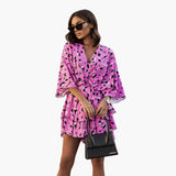 Women's Dress – Floral, V-Neck & Ruffle Hem