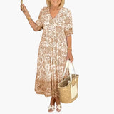Women's Midi Dress – Floral Print & V-Neck