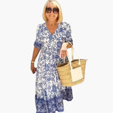 Women's Midi Dress – Floral Print & V-Neck