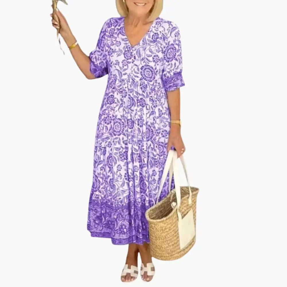 Women's Midi Dress – Floral Print & V-Neck