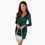 Women's Party Dress – Glitter Finish & Feather Trim