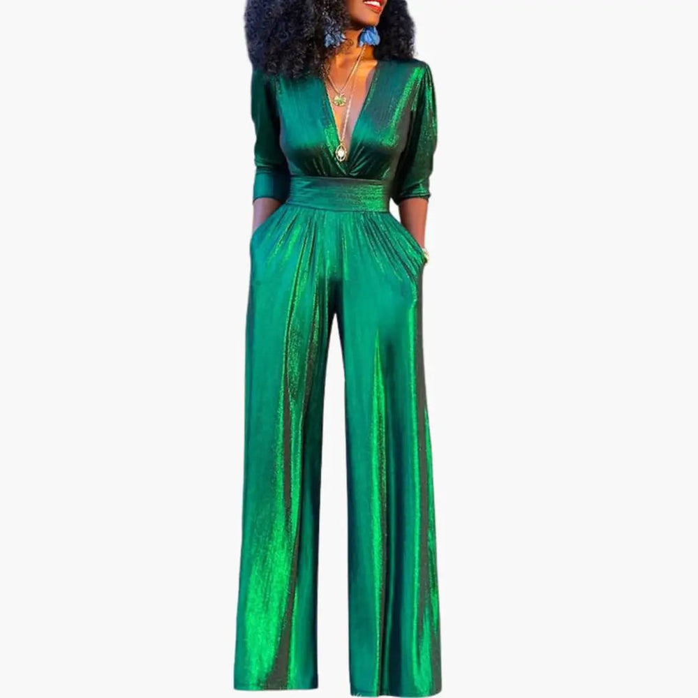 Women's Jumpsuit – Glossy Finish, Straight Legs & Sleeveless Design
