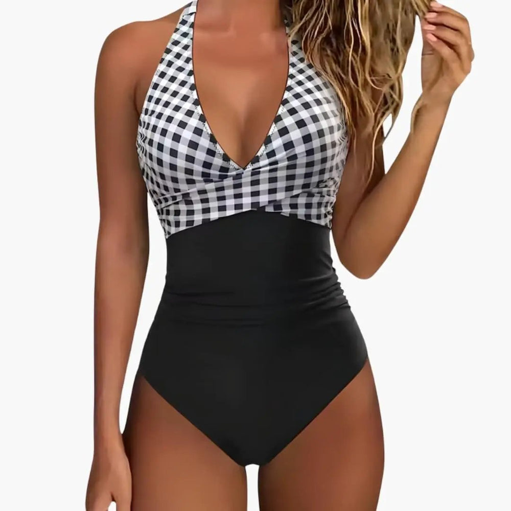 Women's One-Piece Swimsuit – Halter Neck & High-Cut Leg