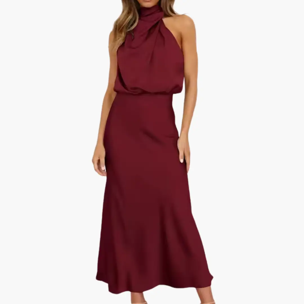 Women's Maxi Dress – High Neck, Sleeveless & Draped Detail