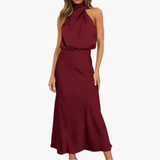 Women's Maxi Dress – High Neck, Sleeveless & Draped Detail