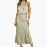 Women's Maxi Dress – High Neck, Sleeveless & Draped Detail