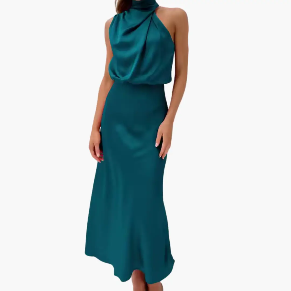 Women's Maxi Dress – High Neck, Sleeveless & Draped Detail