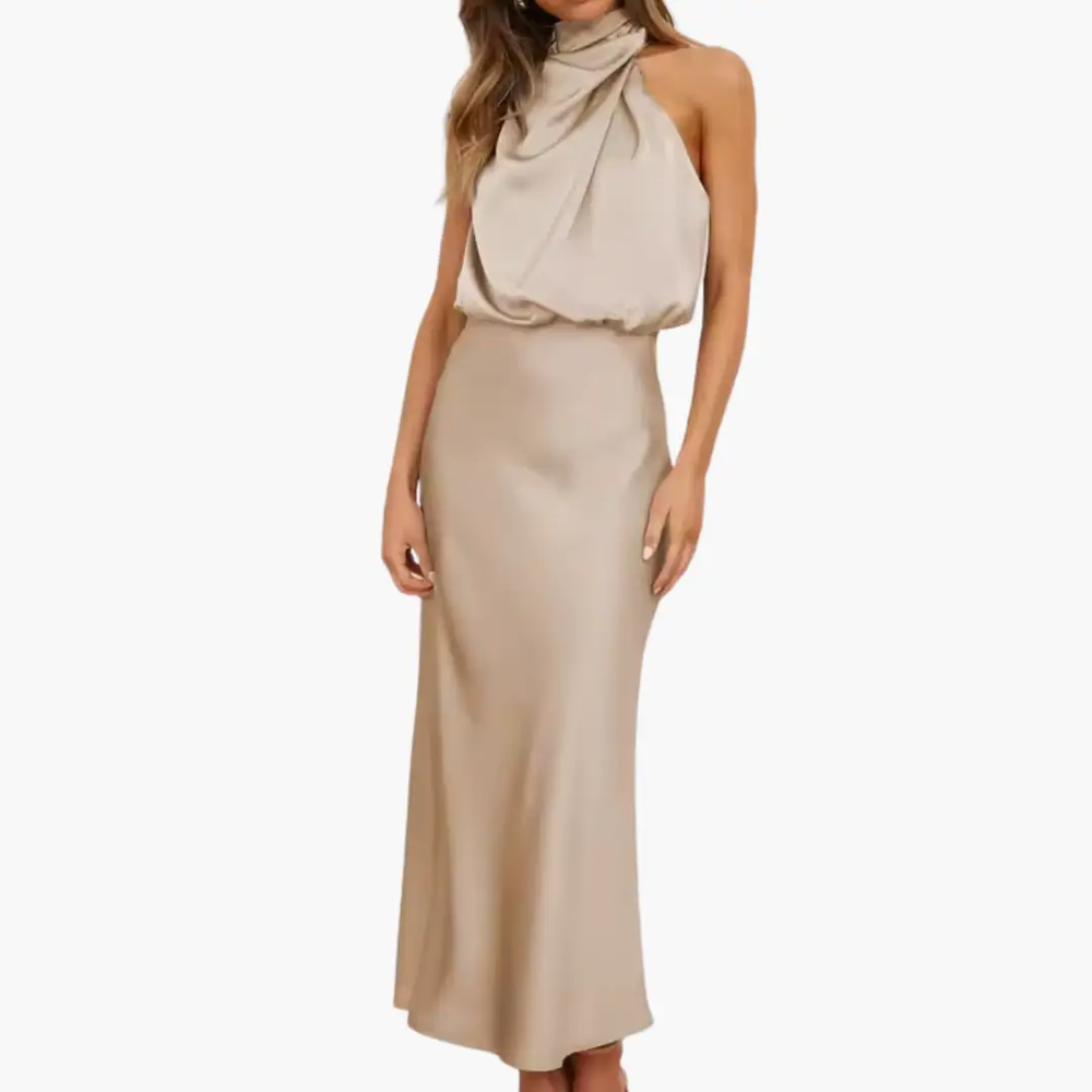 Women's Maxi Dress – High Neck, Sleeveless & Draped Detail