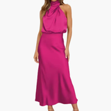Women's Maxi Dress – High Neck, Sleeveless & Draped Detail