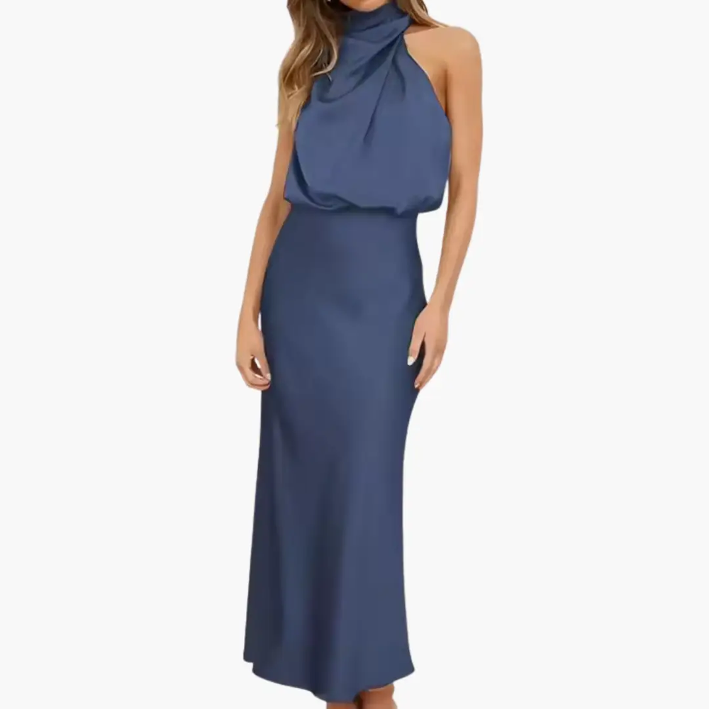 Women's Maxi Dress – High Neck, Sleeveless & Draped Detail