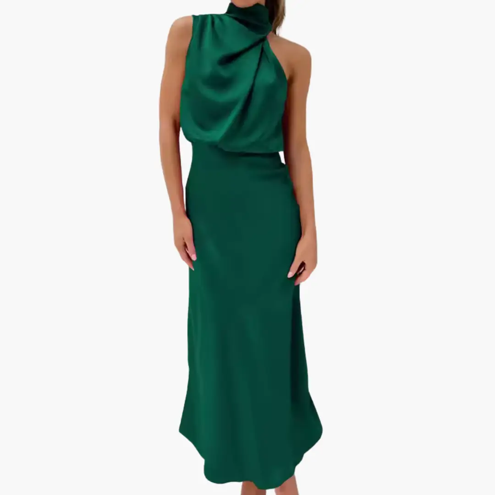 Women's Maxi Dress – High Neck, Sleeveless & Draped Detail