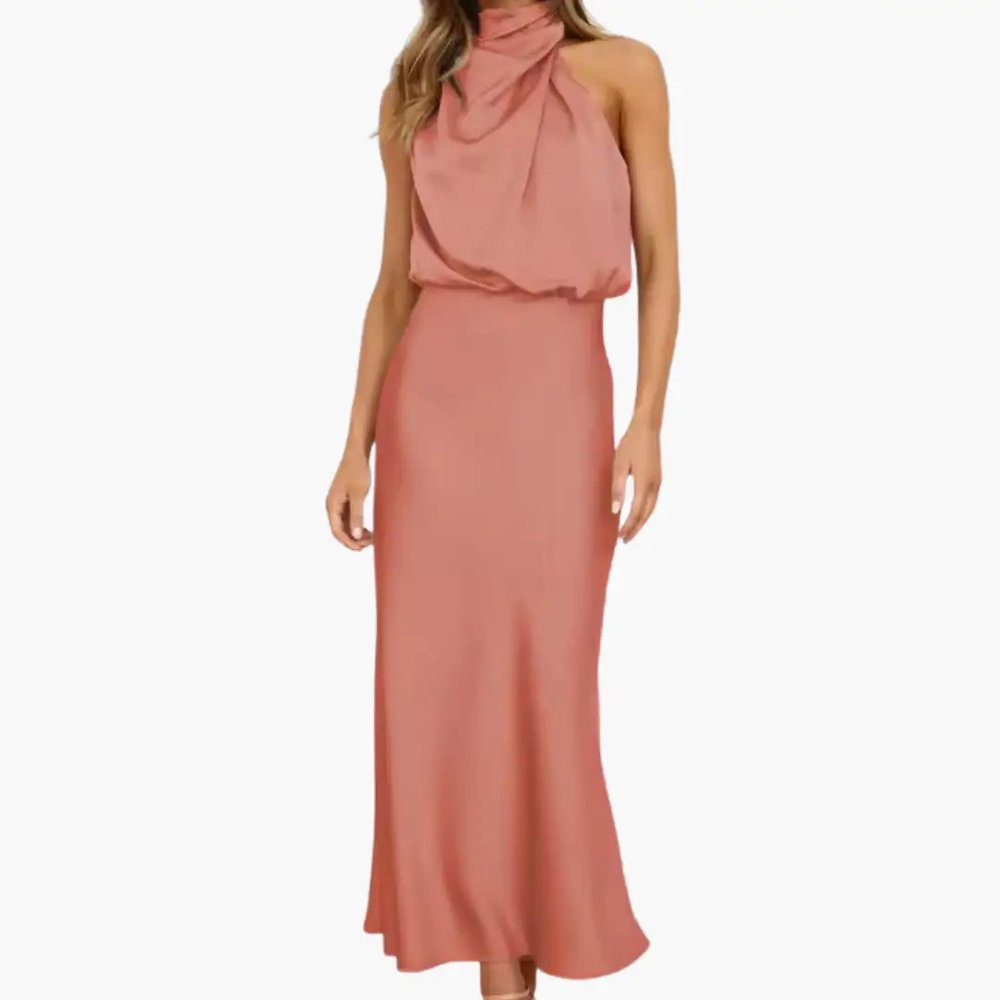 Women's Maxi Dress – High Neck, Sleeveless & Draped Detail