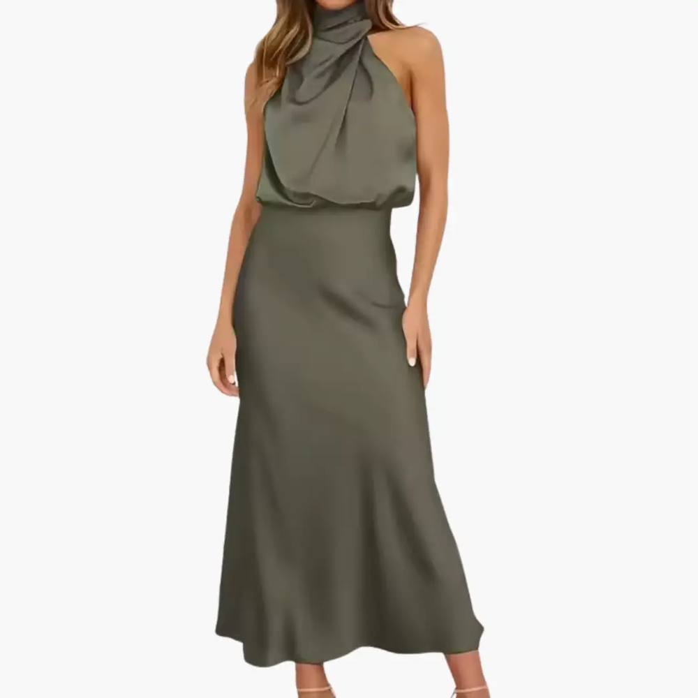 Women's Maxi Dress – High Neck, Sleeveless & Draped Detail
