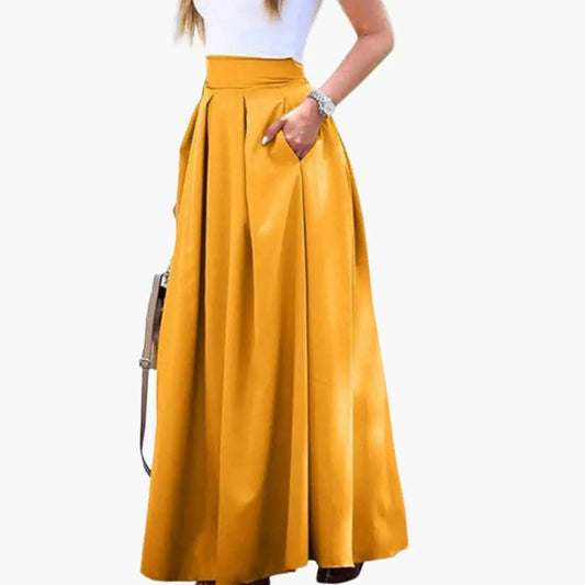 Women's High Waist Pleated Midi Skirt