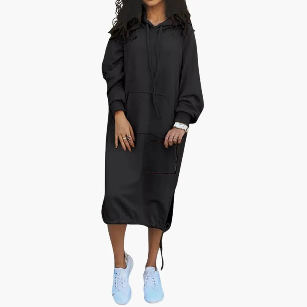 Women's Hoodie Dress – Kangaroo Pocket, Drawstring Hem & Long Sleeves