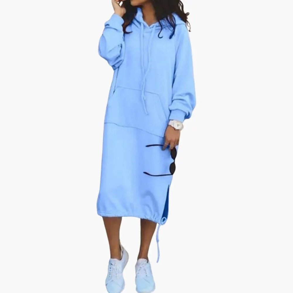 Women's Hoodie Dress – Kangaroo Pocket, Drawstring Hem & Long Sleeves