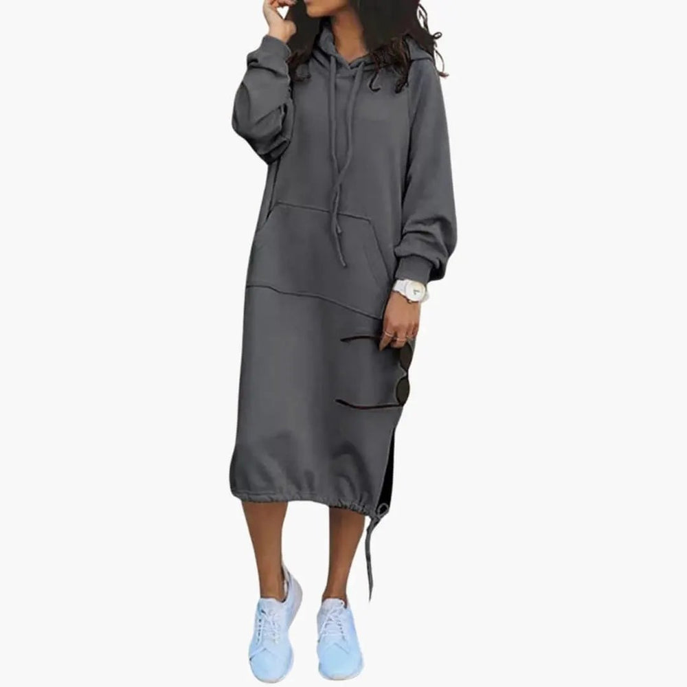 Women's Hoodie Dress – Kangaroo Pocket, Drawstring Hem & Long Sleeves