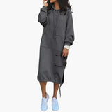 Women's Hoodie Dress – Kangaroo Pocket, Drawstring Hem & Long Sleeves