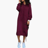 Women's Hoodie Dress – Kangaroo Pocket, Drawstring Hem & Long Sleeves