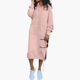 Women's Hoodie Dress – Kangaroo Pocket, Drawstring Hem & Long Sleeves