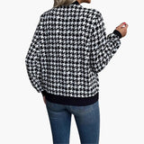 Women's Bomber Jacket – Houndstooth Print, Zip Front & Elastic Cuffs