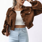 Women's Jacket Cropped Casual Button Front Coat