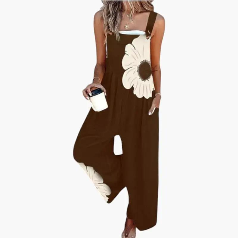 Women's Wide-Leg Jumpsuit – Adjustable Straps, Square Neckline & Side Pockets