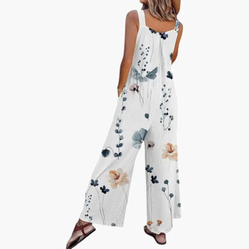 Women's Wide-Leg Jumpsuit – Adjustable Straps, Square Neckline & Side Pockets