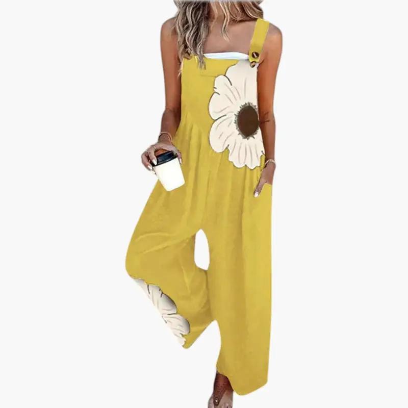 Women's Wide-Leg Jumpsuit – Adjustable Straps, Square Neckline & Side Pockets