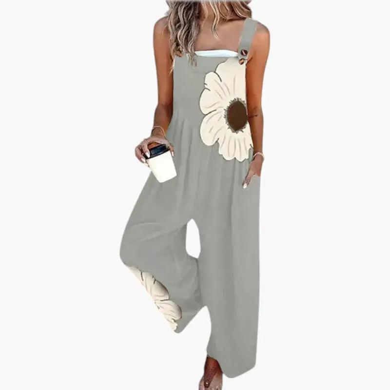 Women's Wide-Leg Jumpsuit – Adjustable Straps, Square Neckline & Side Pockets