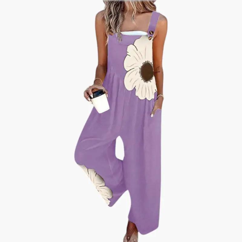 Women's Wide-Leg Jumpsuit – Adjustable Straps, Square Neckline & Side Pockets