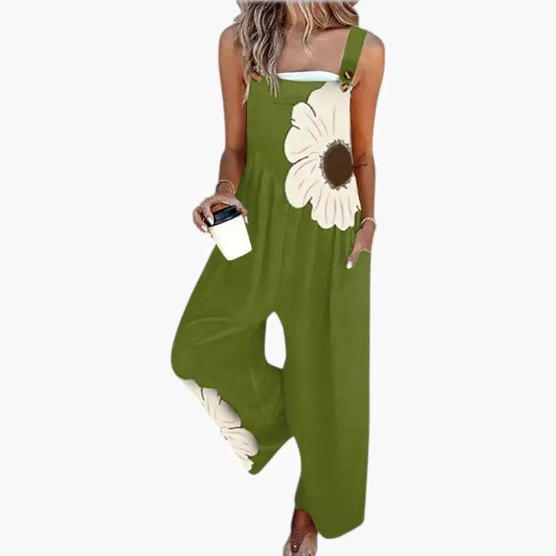 Women's Wide-Leg Jumpsuit – Adjustable Straps, Square Neckline & Side Pockets
