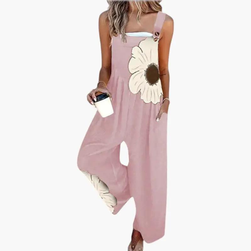 Women's Wide-Leg Jumpsuit – Adjustable Straps, Square Neckline & Side Pockets
