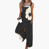 Women's Wide-Leg Jumpsuit – Adjustable Straps, Square Neckline & Side Pockets