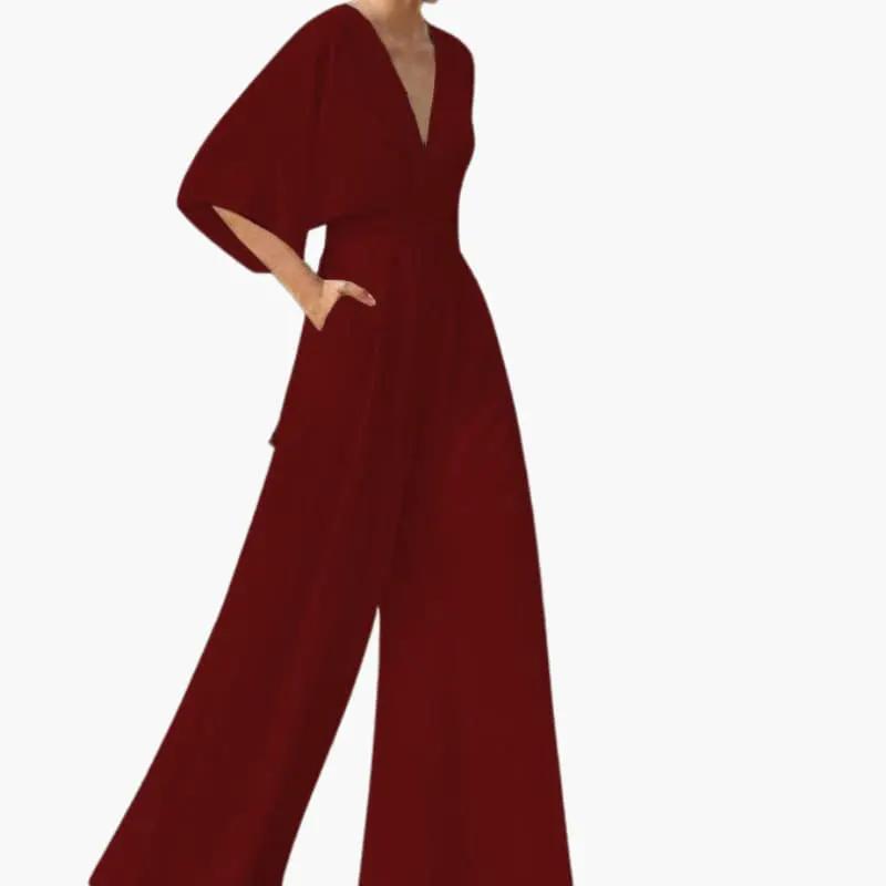 Women's Summer Jumpsuit – V-Neckline & Half Sleeves