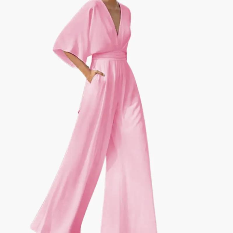 Women's Summer Jumpsuit – V-Neckline & Half Sleeves