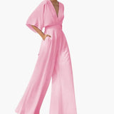 Women's Summer Jumpsuit – V-Neckline & Half Sleeves