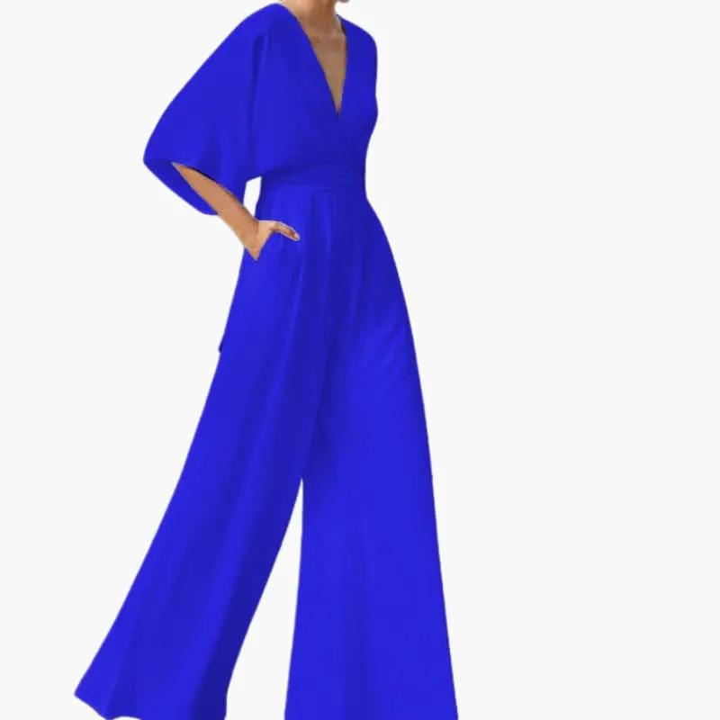 Women's Summer Jumpsuit – V-Neckline & Half Sleeves