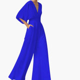 Women's Summer Jumpsuit – V-Neckline & Half Sleeves