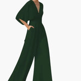 Women's Summer Jumpsuit – V-Neckline & Half Sleeves