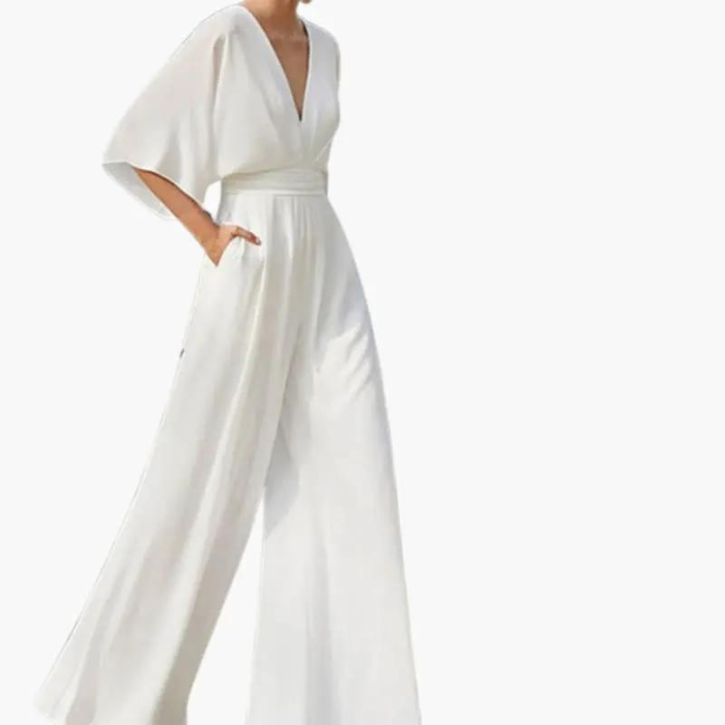 Women's Summer Jumpsuit – V-Neckline & Half Sleeves