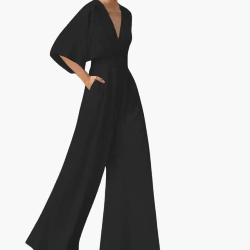 Women's Summer Jumpsuit – V-Neckline & Half Sleeves
