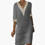 Women's Knee-Length Dress – Round Neck, Short Sleeve & Woven Fabric