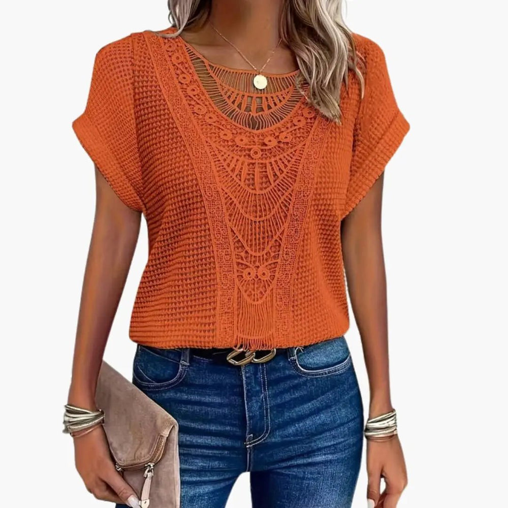 Women's T-Shirt – Crew Neck & Lace Shoulder Detail