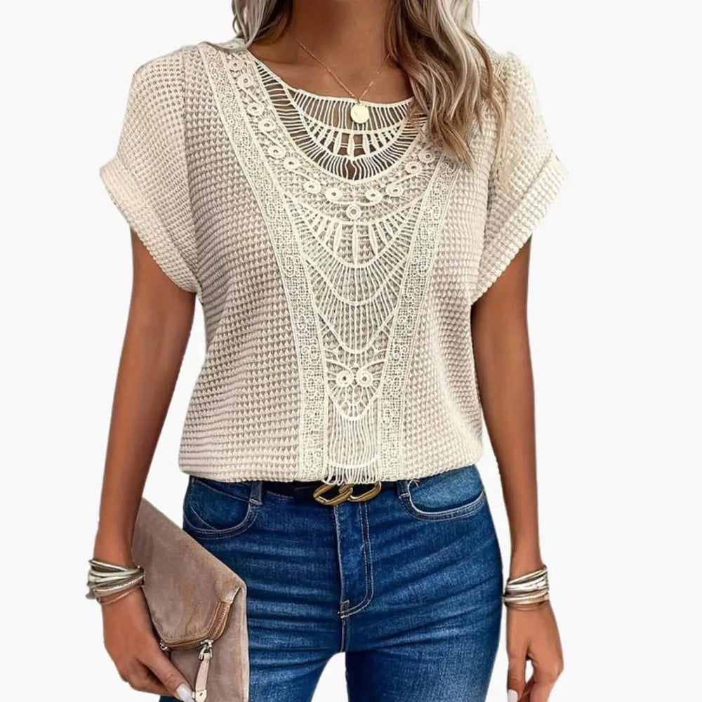 Women's T-Shirt – Crew Neck & Lace Shoulder Detail