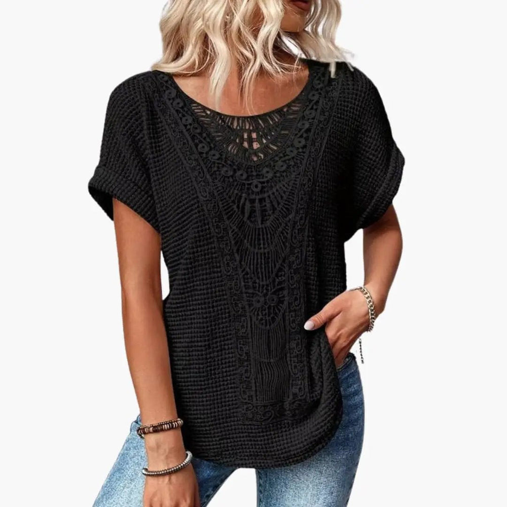 Women's T-Shirt – Crew Neck & Lace Shoulder Detail