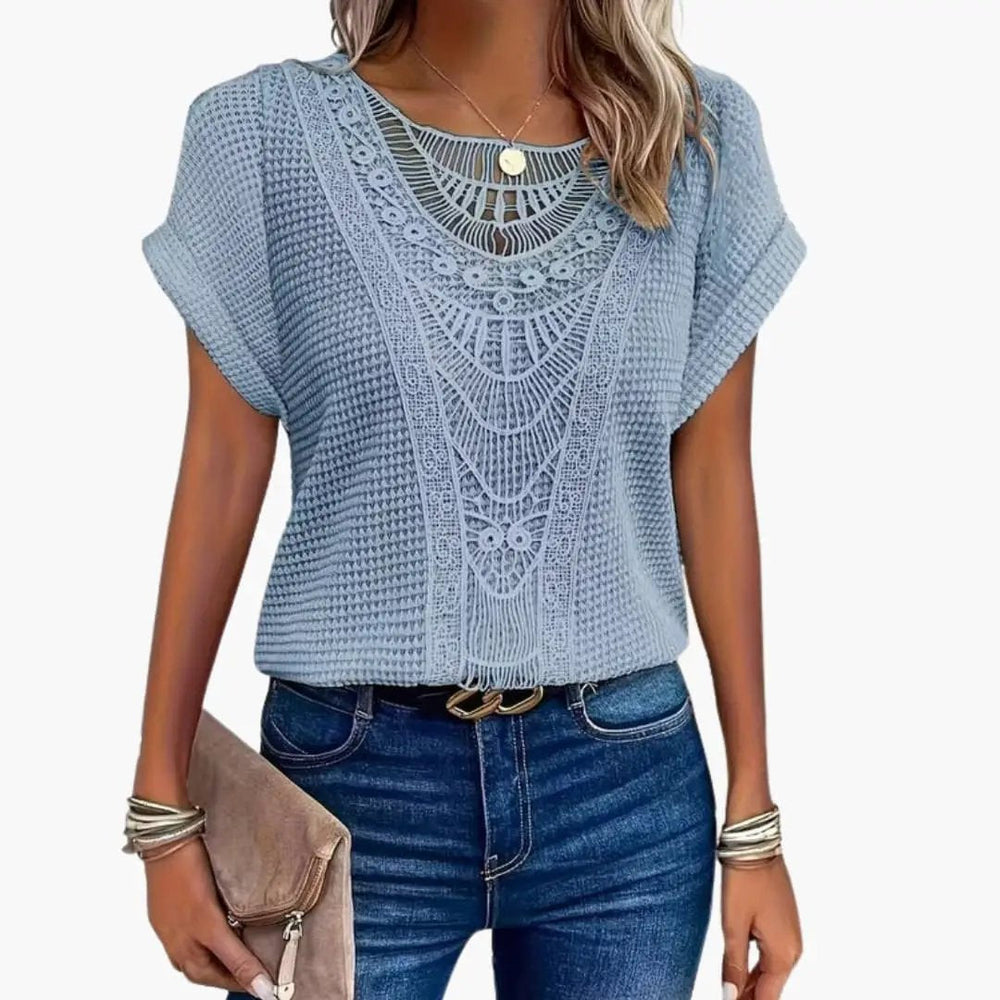 Women's T-Shirt – Crew Neck & Lace Shoulder Detail